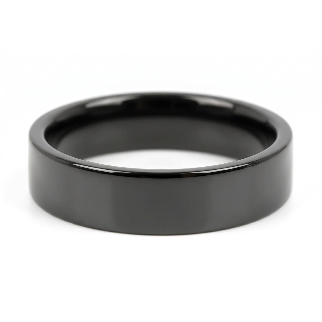 Simple 6mm Ring (Black), front view of the flat polished band and its inner surface