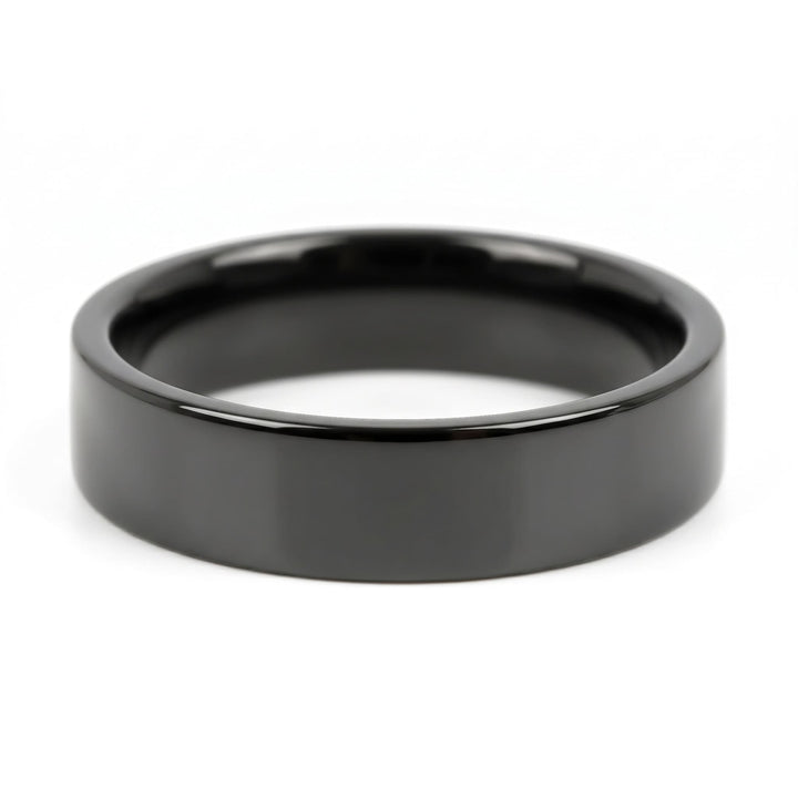 Simple 6mm Ring (Black), front view of the flat polished band and its inner surface