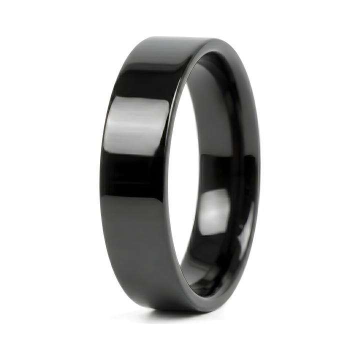Simple 6mm Ring Black, isolated on a white background from a three-quarter angle