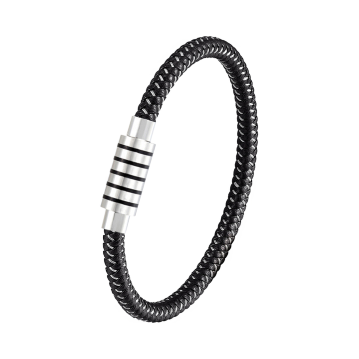 Steel Wire Bracelet Black, angled view of the full loop, isolated on a white background