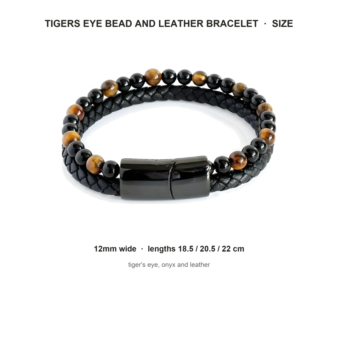 Tigers Eye Bead And Leather Bracelet size guide: 12mm wide