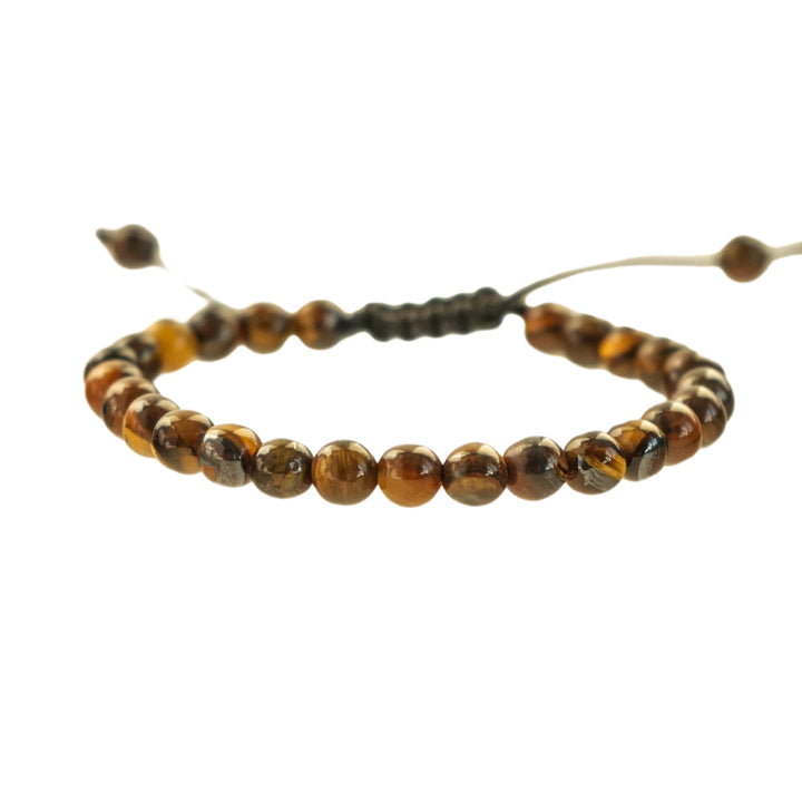 Tigers Eye Bead Bracelet, isolated on a white background showing the adjustable pull cord