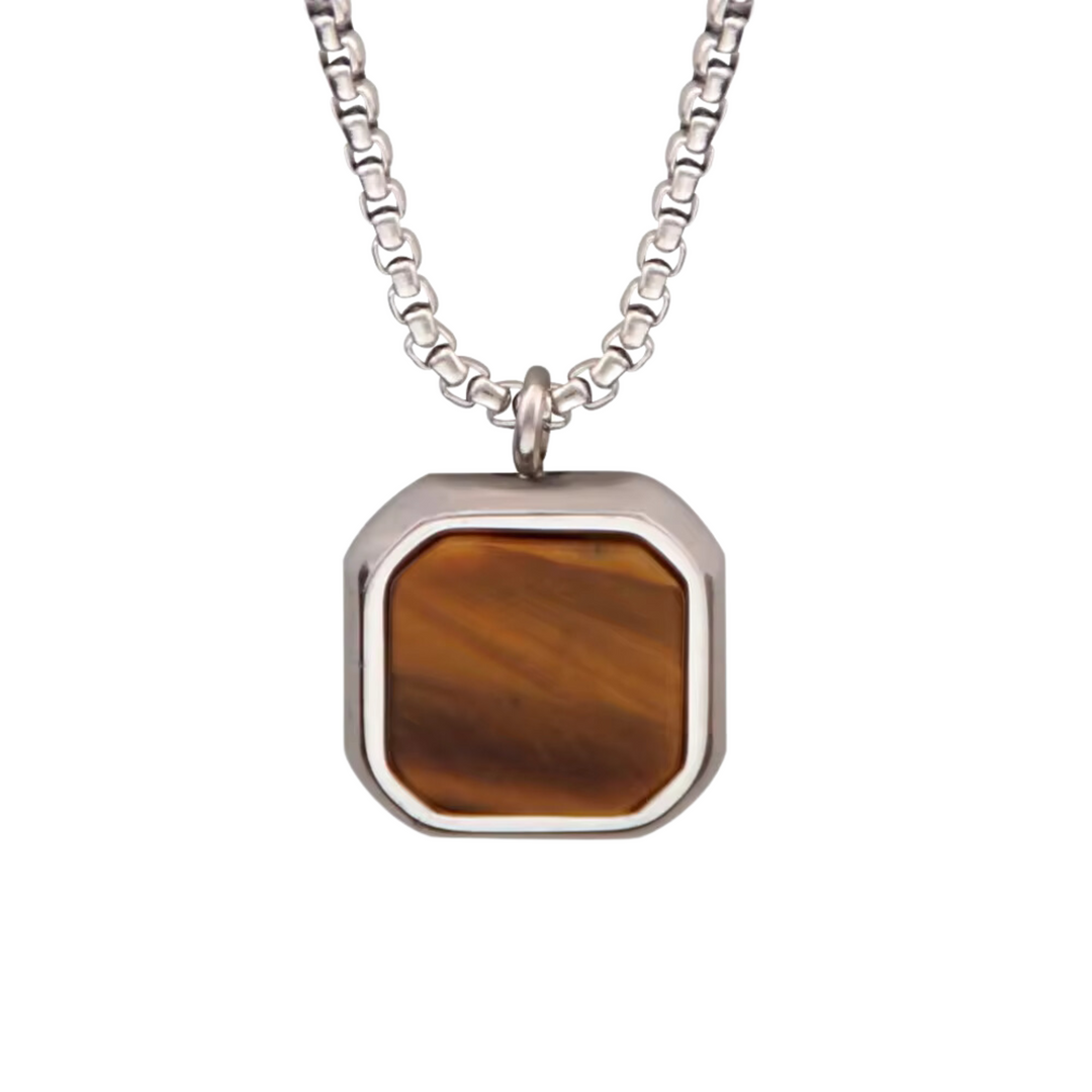 Tigers Eye Square Necklace (Silver)