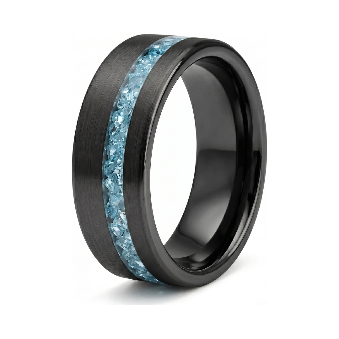 Tungsten Aquamarine Inlay Band (Black)