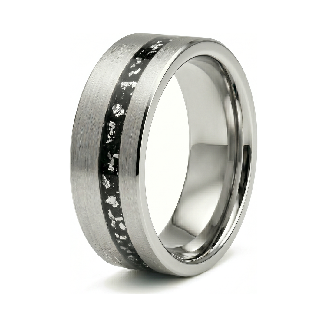 Tungsten Meteorite Inlay Band (Silver)