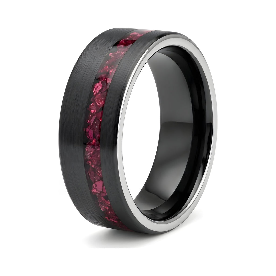 Tungsten Red Opal Inlay Band (Black)