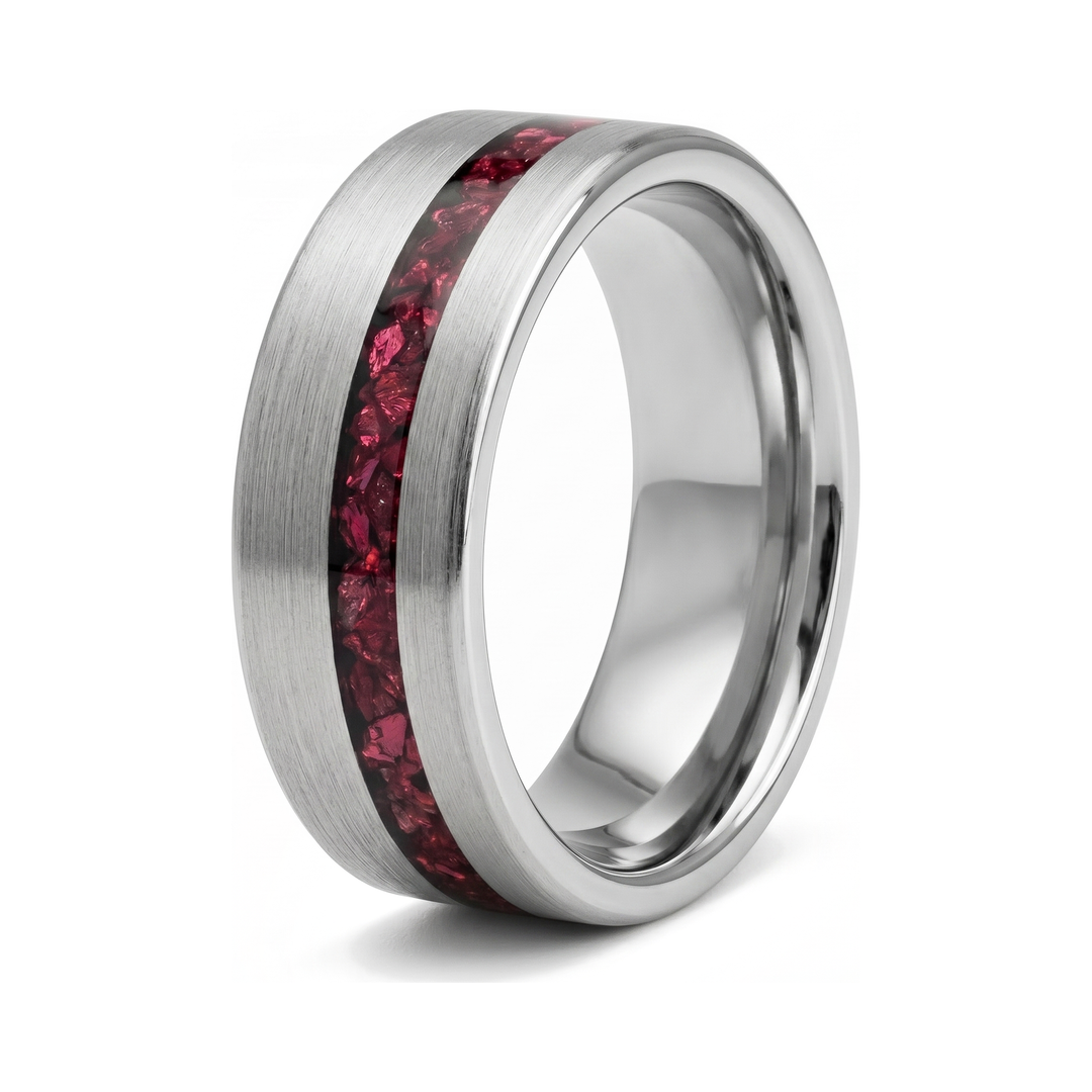 Tungsten Red Opal Inlay Band (Silver)