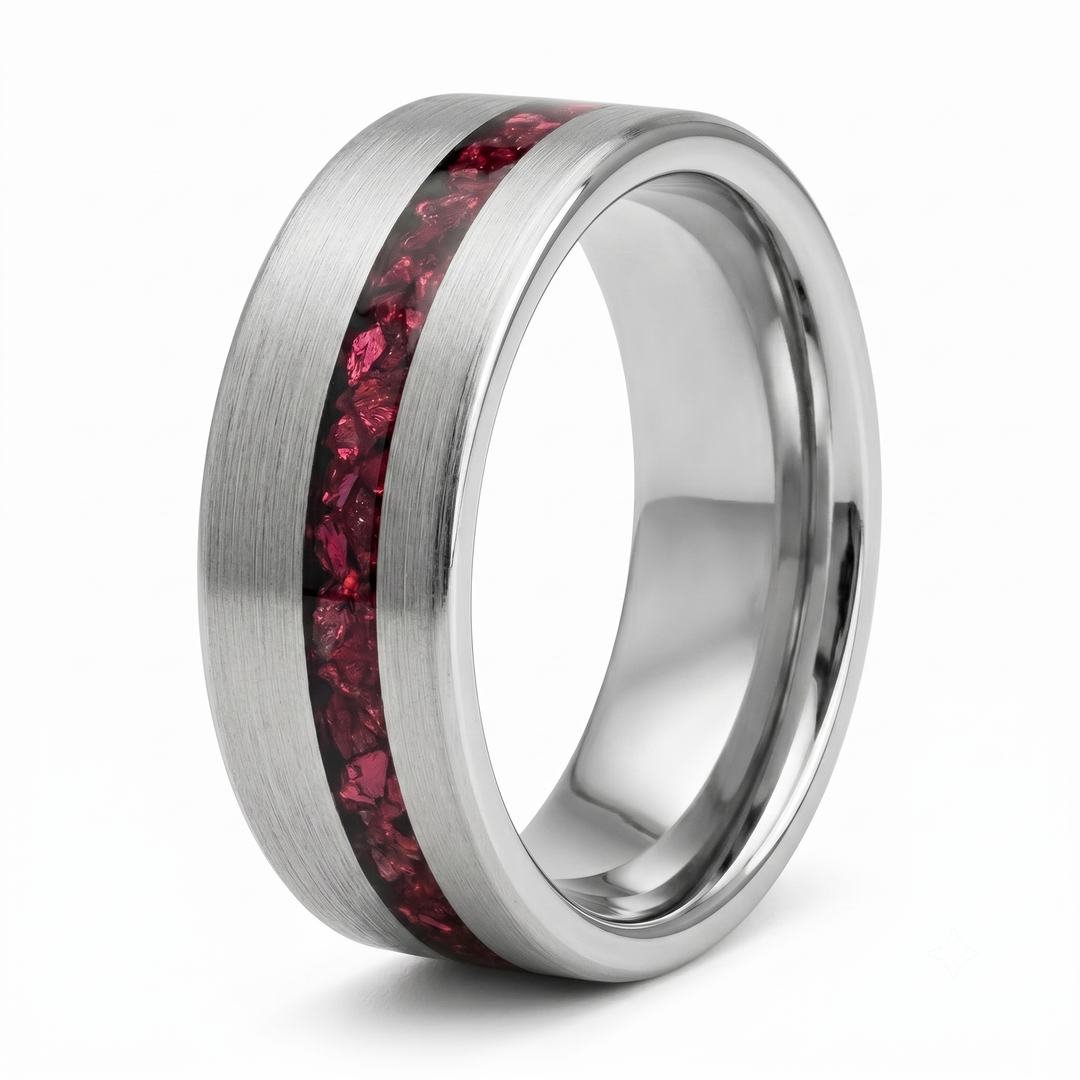Tungsten Red Opal Inlay Band (Silver)