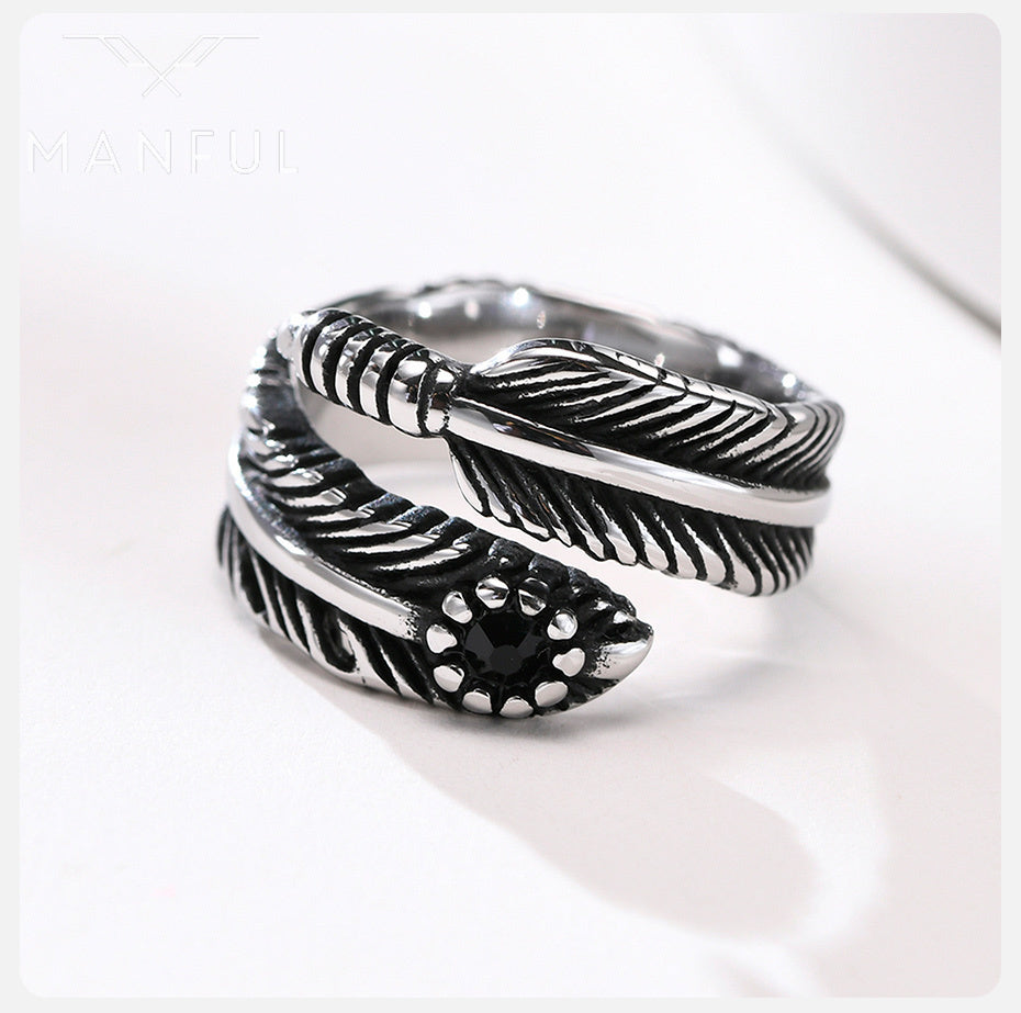 Onyx Feather Ring - ManfulCo