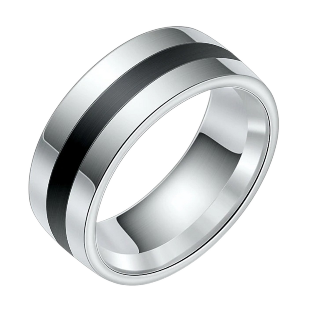 Black Striped Silver Band - ManfulCo