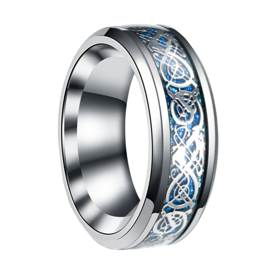 Dragon Pattern Ring (Silver & Blue) - ManfulCo