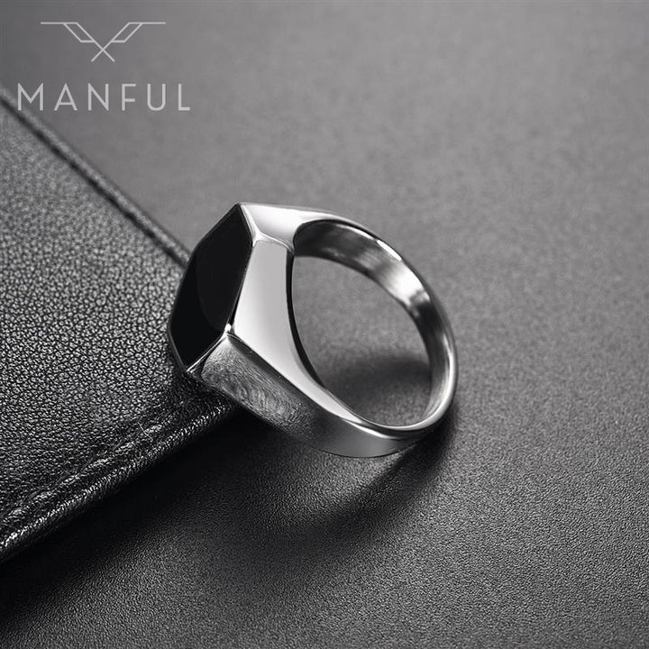 Onyx Silver Hexagon Signet Ring - ManfulCo