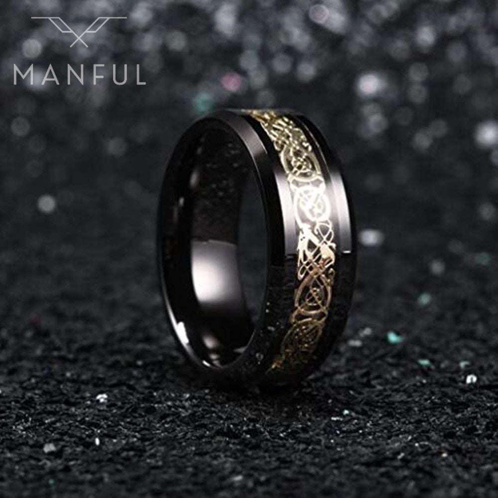 Dragon Pattern Ring (Black & Gold) - ManfulCo