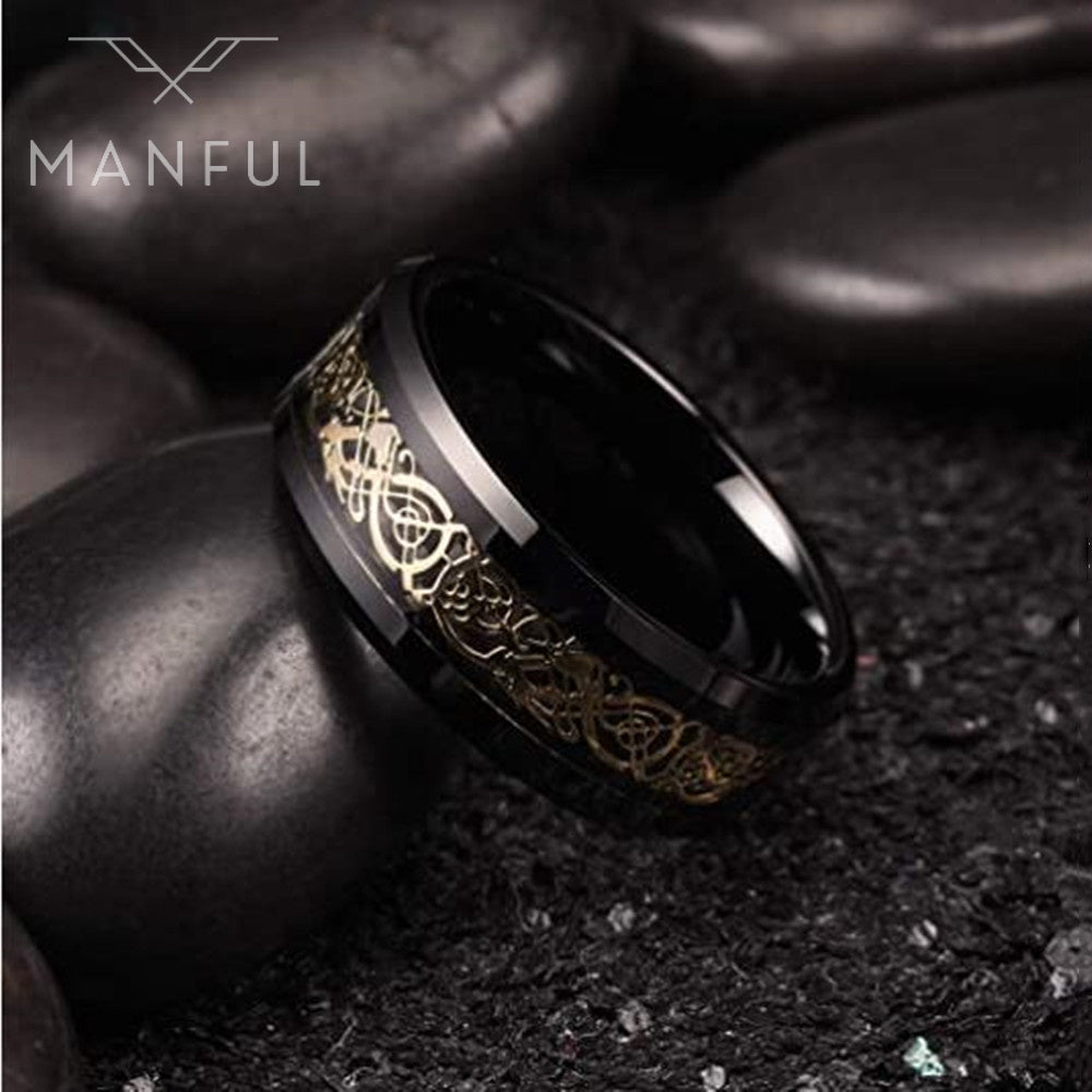 Dragon Pattern Ring (Black & Gold) - ManfulCo