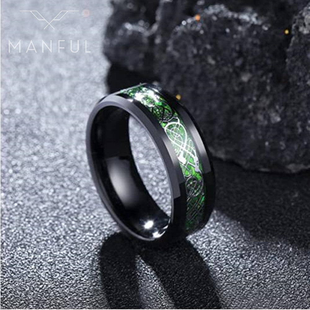 Dragon Pattern Ring (Black & Green) - ManfulCo