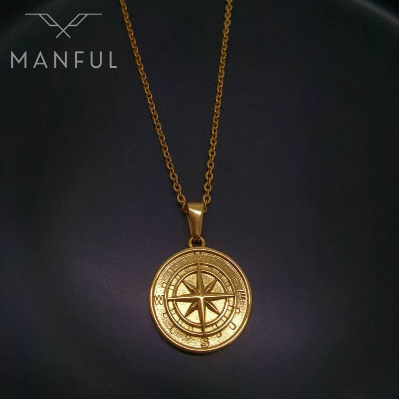 Compass Pendant Necklace (Gold) - ManfulCo