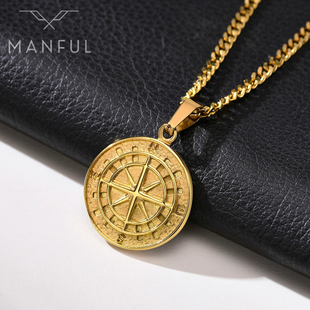 Compass Pendant Necklace (Gold) - ManfulCo