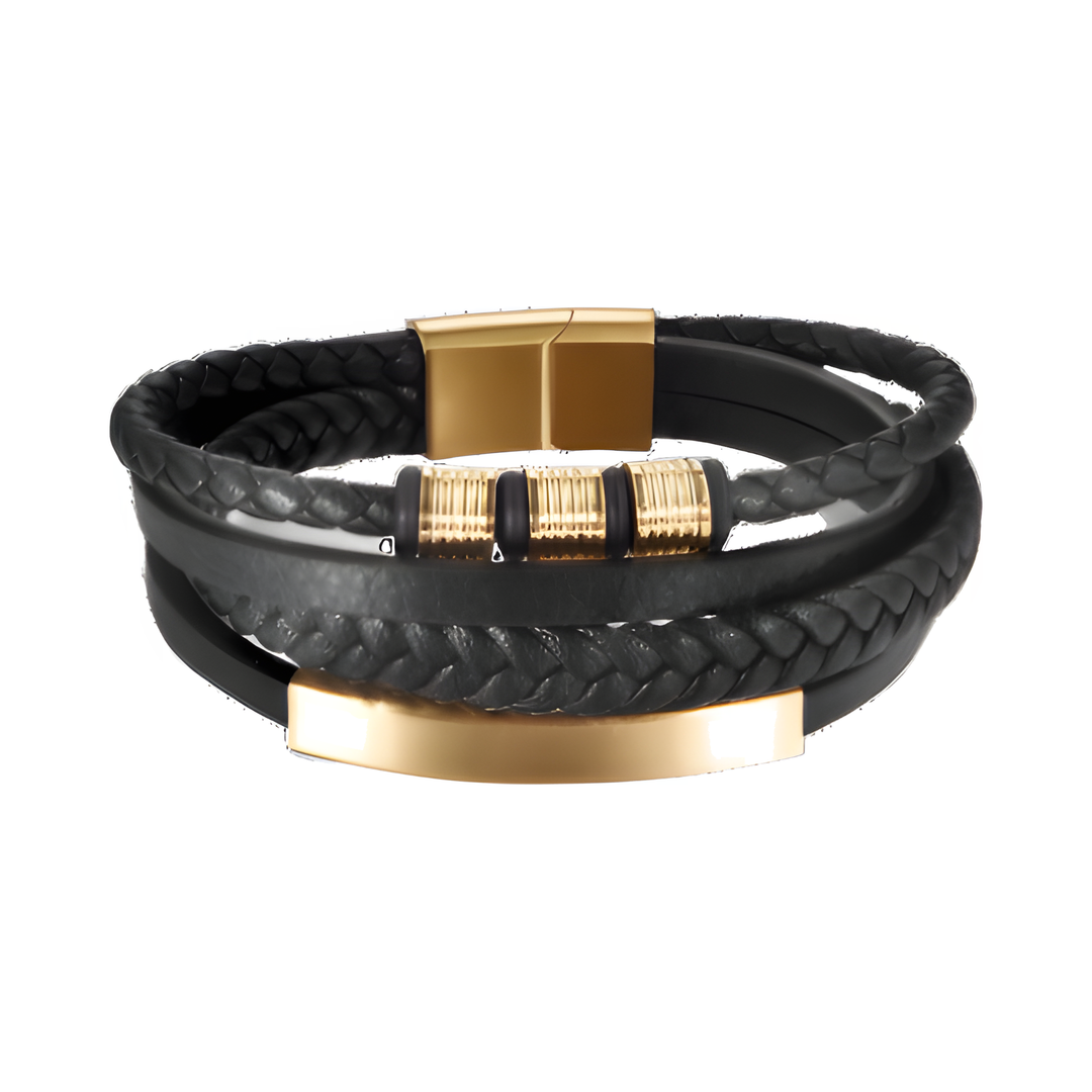 Black & Gold Leather Bracelet