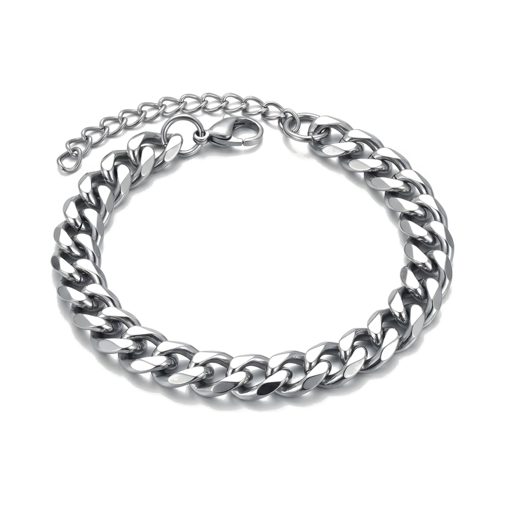 Cuban Chain Bracelet Silver, curb-link bracelet with lobster clasp isolated on white