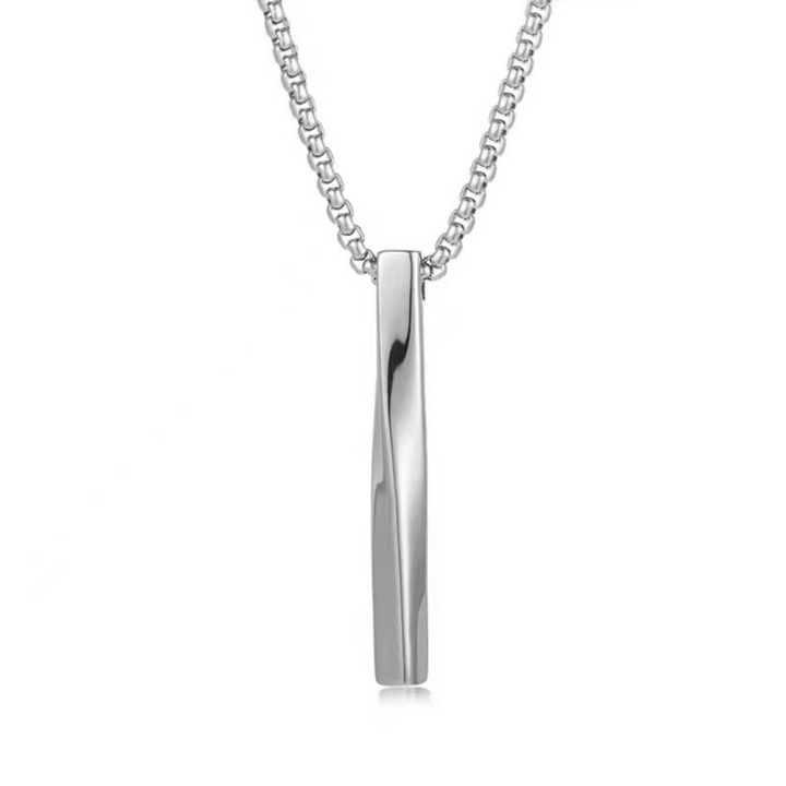 Cuboid Pendant Chain Silver, isolated on a white background showing the bar pendant on its box chain