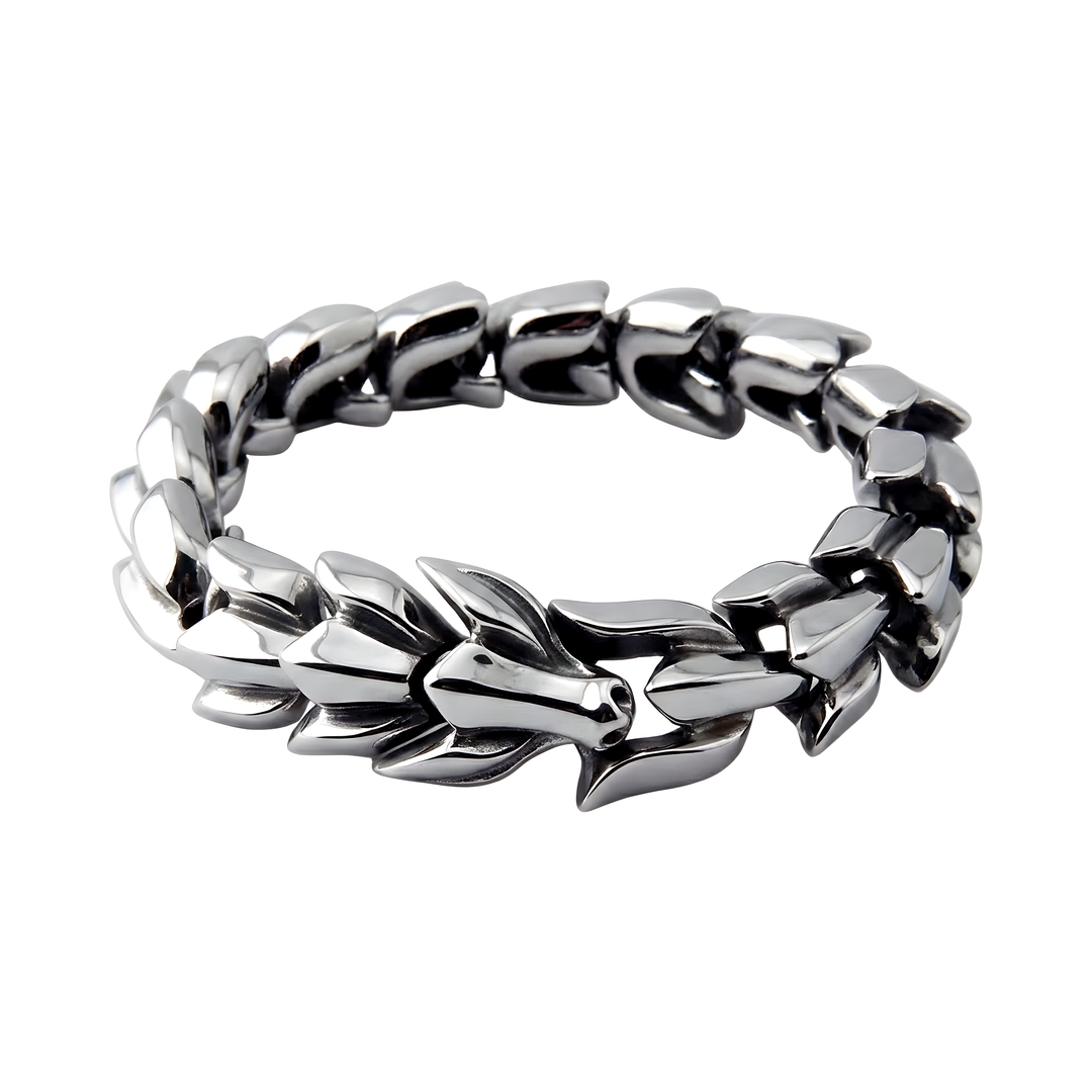 Dragon Link Bracelet Silver, isolated on a white background showing the scaled dragon link pattern from above
