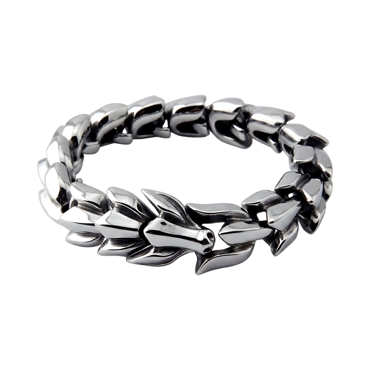 Dragon Link Bracelet Silver, isolated on a white background showing the scaled dragon link pattern from above