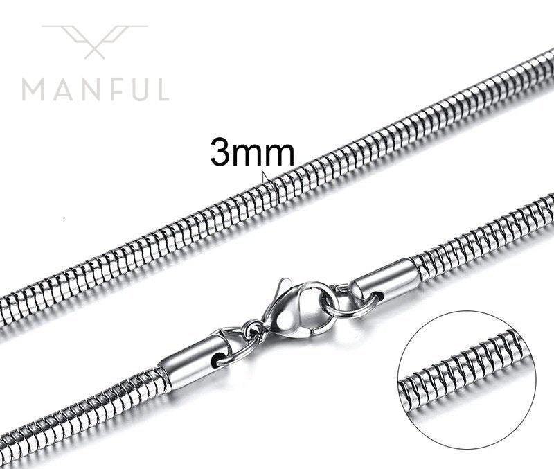 Snake Chain 3mm Silver, close-up on white showing the 3mm size label and lobster clasp