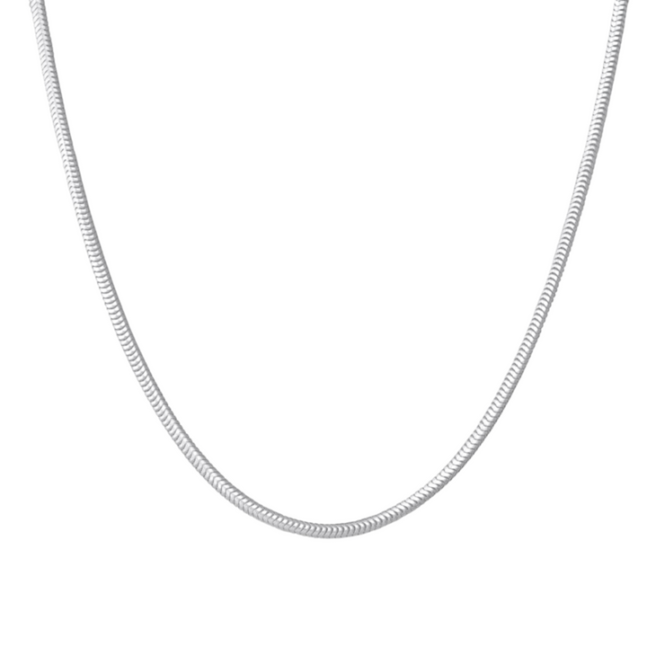 Snake Chain 3mm Silver, isolated on a white background draped in a smooth curve