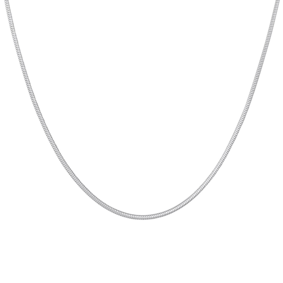 Snake Chain 2mm Silver, isolated on a white background draped in a smooth curve