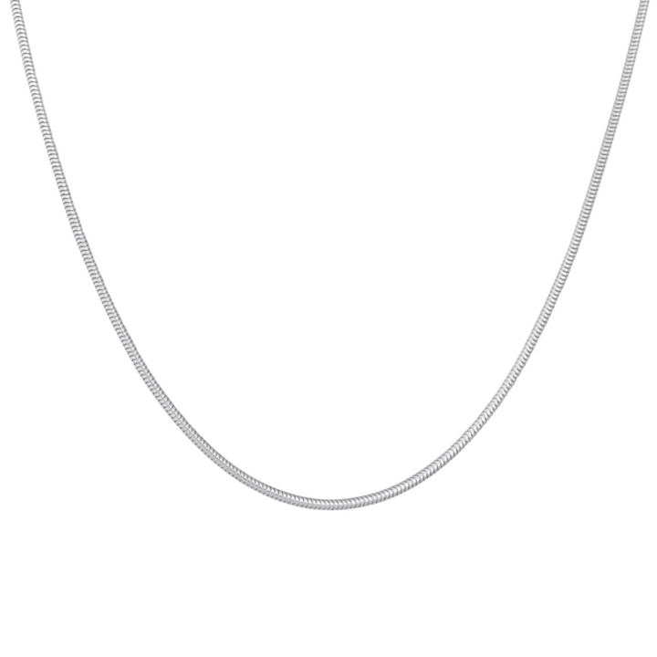Snake Chain 2mm Silver, isolated on a white background draped in a smooth curve