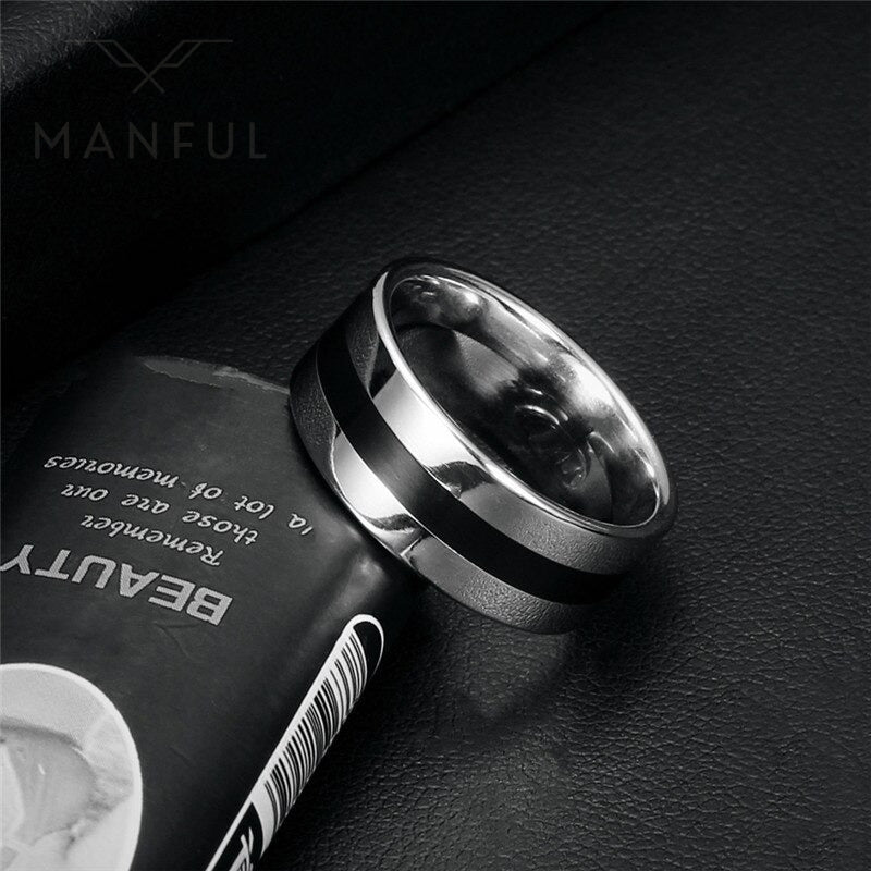 Black Striped Silver Band - ManfulCo