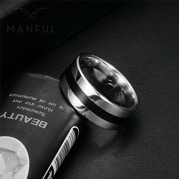 Black Striped Silver Band - ManfulCo