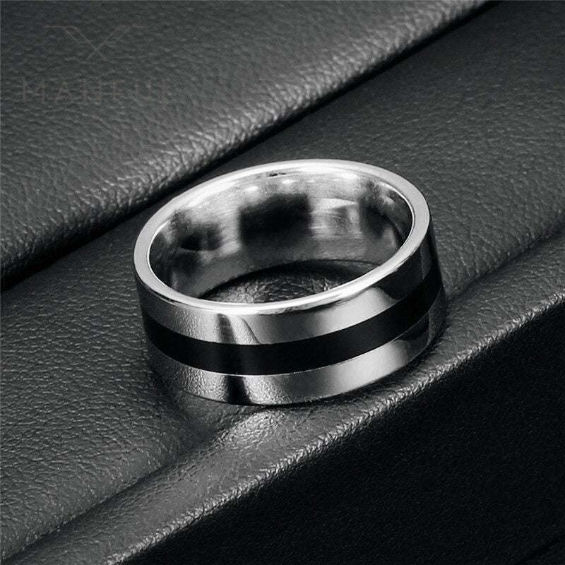 Silver ring with hot sale black stripe